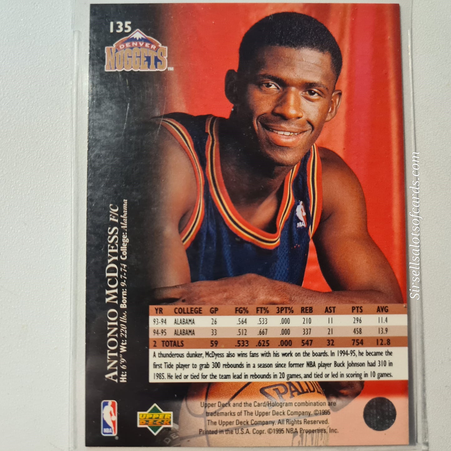 Antonio McDyess 1995 Upper-Deck  #135 NBA Basketball Denver Nuggets Excellent Sleeved