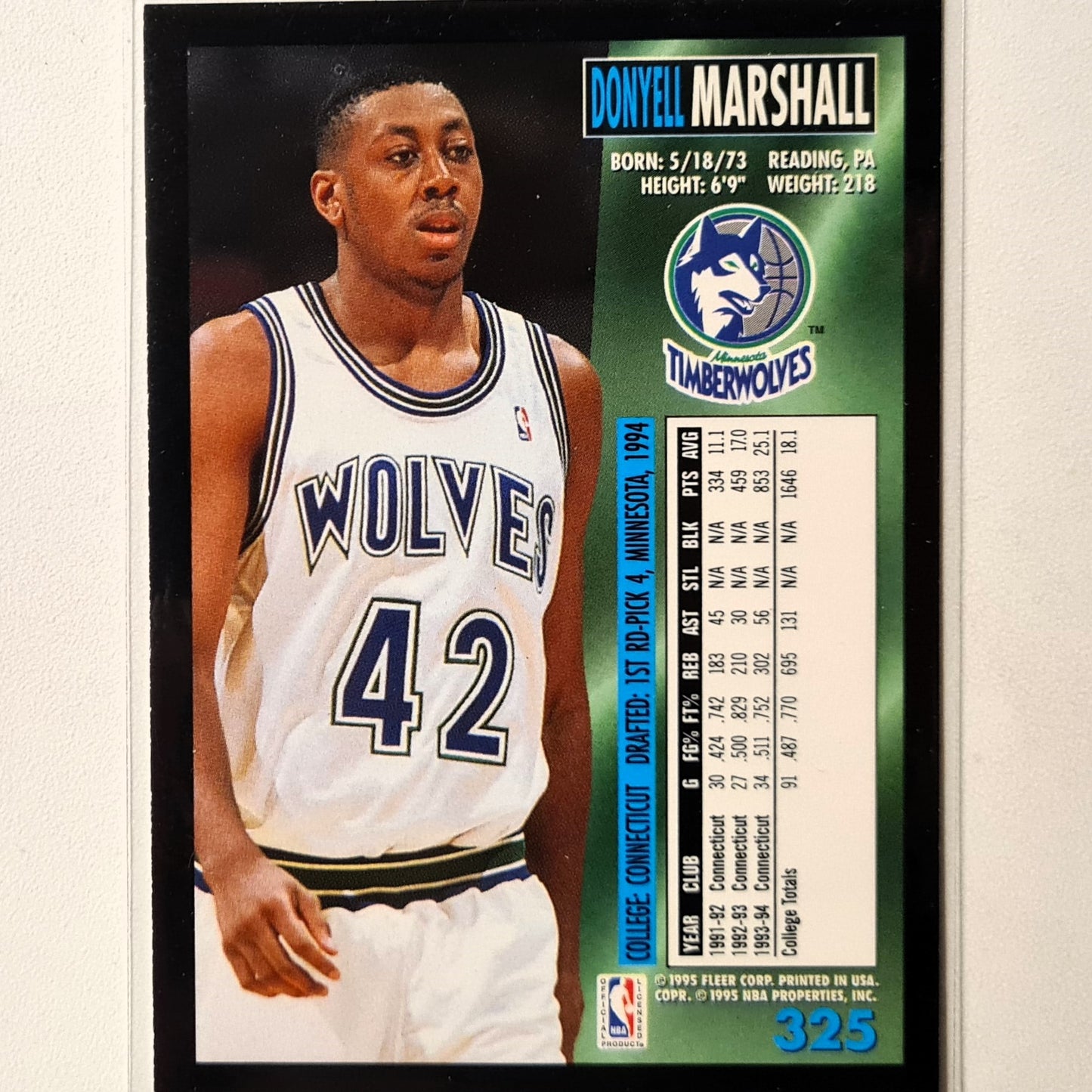 Donyell Marshall 1995 Fleer 94-95 Rookie RC #325 NBA Basketball Minnesota Timberwolves excellent sleeved