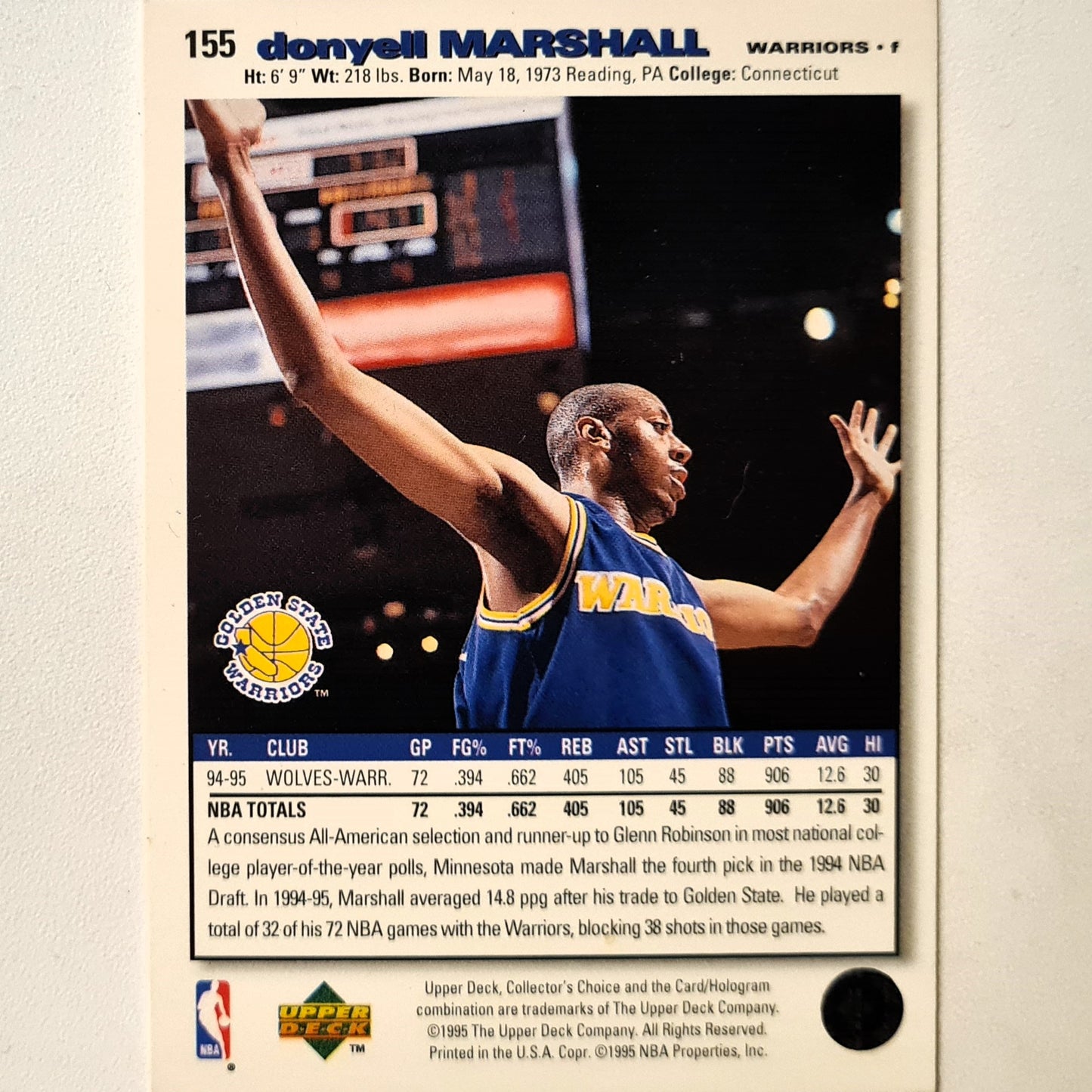 Donyell Marshall 1995 Upper-Deck #155 NBA Basketball Golden State Warriors excellent sleeved