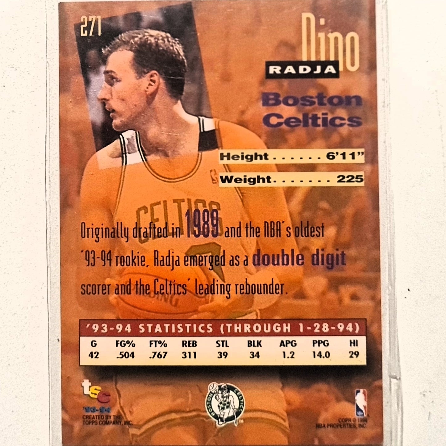 Dino Radja 1994 Topps Stadium Club 93-94 New Wave rookie RC #271 NBA Basketball Boston Celtics very good Sleeved