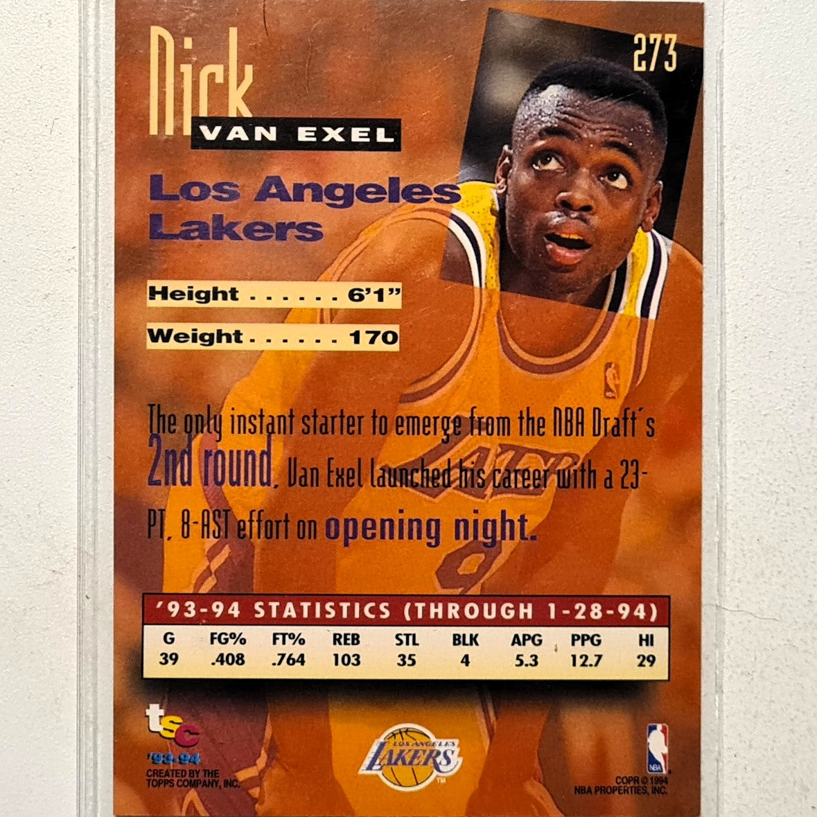 Nick Van Exel 1994 Topps Stadium Club 93-94 93 New Wave rookie RC #273 NBA Basketball LA Lakers very good Sleeved