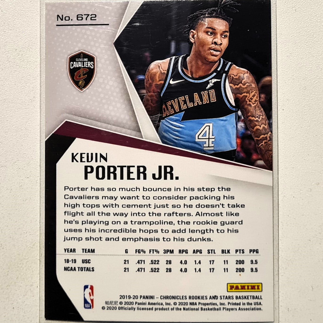 Kevin Porter Jr 2019-20 Panini Rookies & stars Rookie RC #672 NBA Basketball Cleveland Cavaliers Excellent sleeved