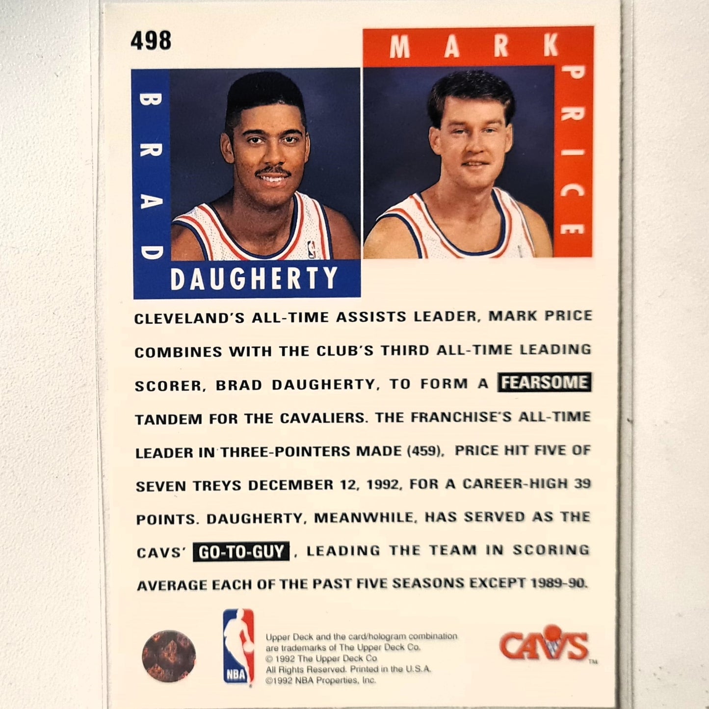 Brad Daugherty Mark Price 1992 Upper-Deck Scoring Threats #498 NBA Basketball Cavalier Cavaliers Excellent Sleeved