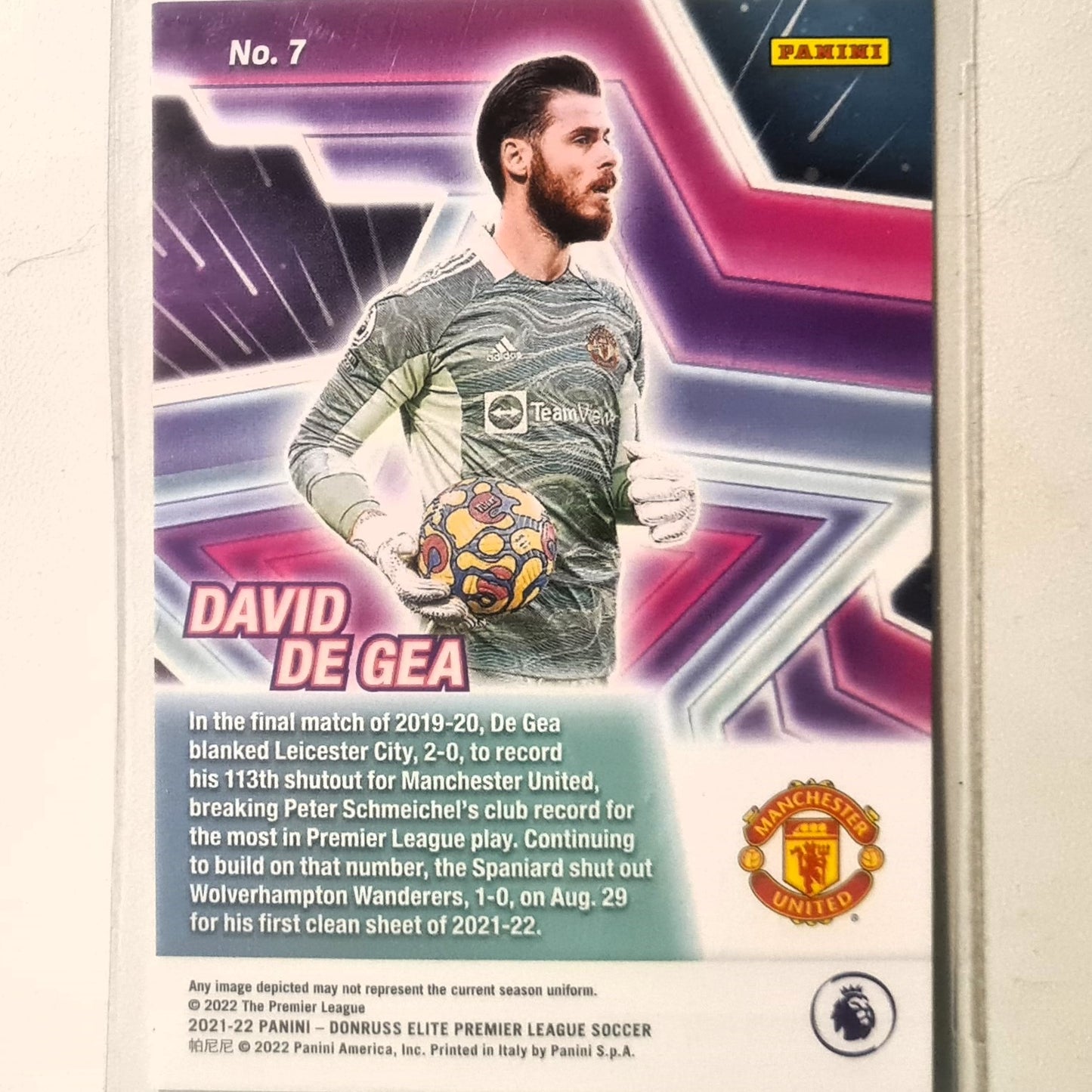 David De Gea 2021-22 Panini Donruss Elite Premier League Star Status #7 Soccer Football Manchester United excellent/mint Sleeved