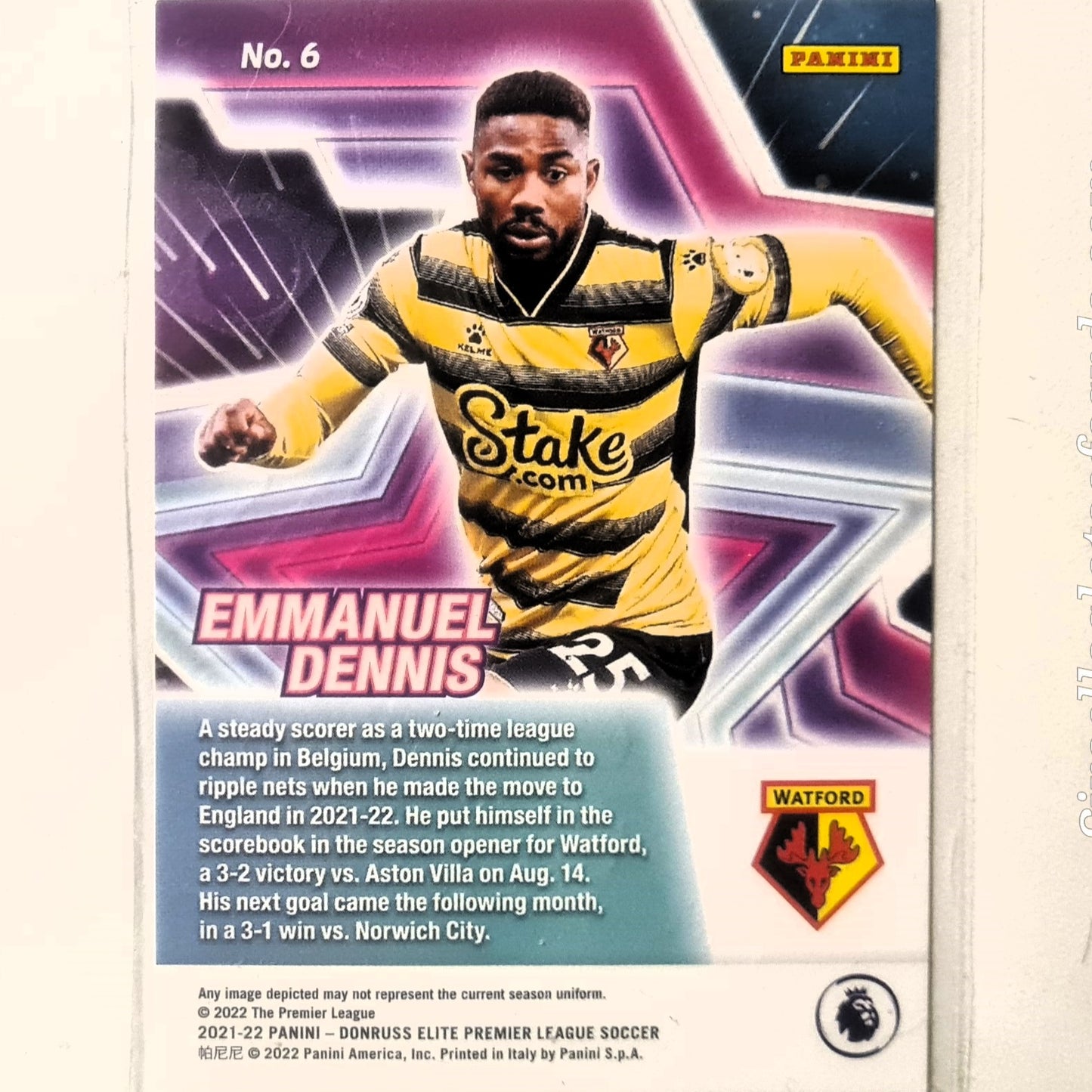 Emmanuel Dennis 2021-22 Panini Donruss Elite Premier League Star Status Rookie RC #6 Soccer Football Watford excellent/mint Sleeved