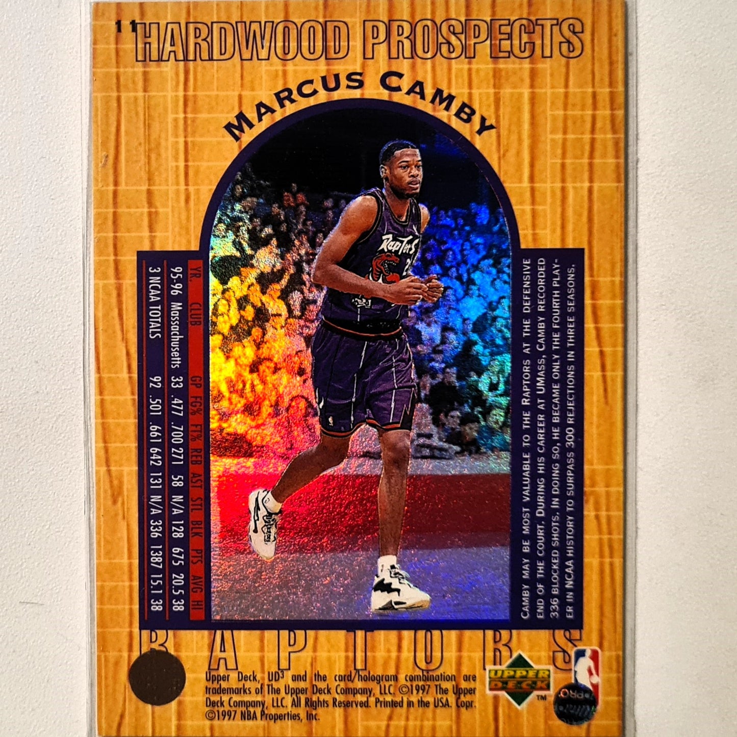 Marcus Camby 1997 Upper-Deck UD3 Hardwood Prospects Rookie RC #11 NBA Basketball Toronto Raptors excellent Sleeved