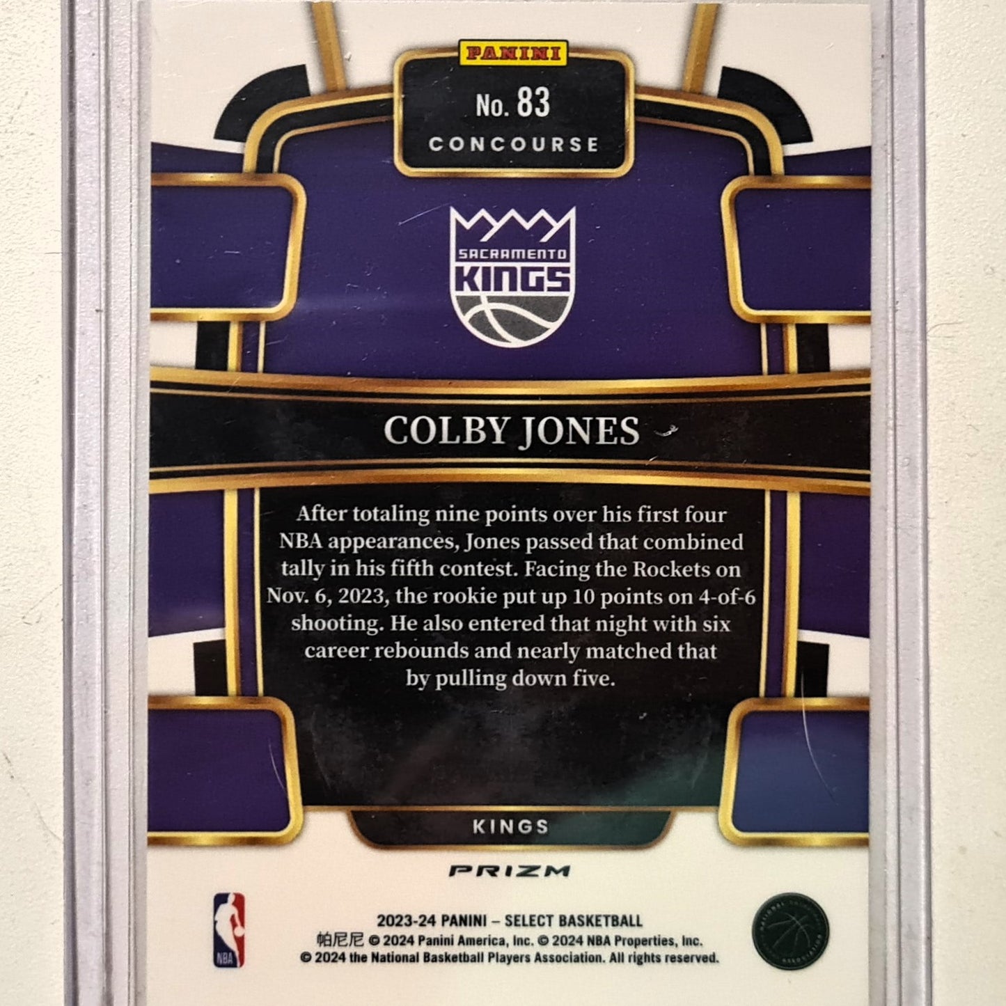 Colby Jones 2023-24 Panini Select Orange Flash Prizm Rookie RC #83 NBA Basketball Sacramento Kings mint