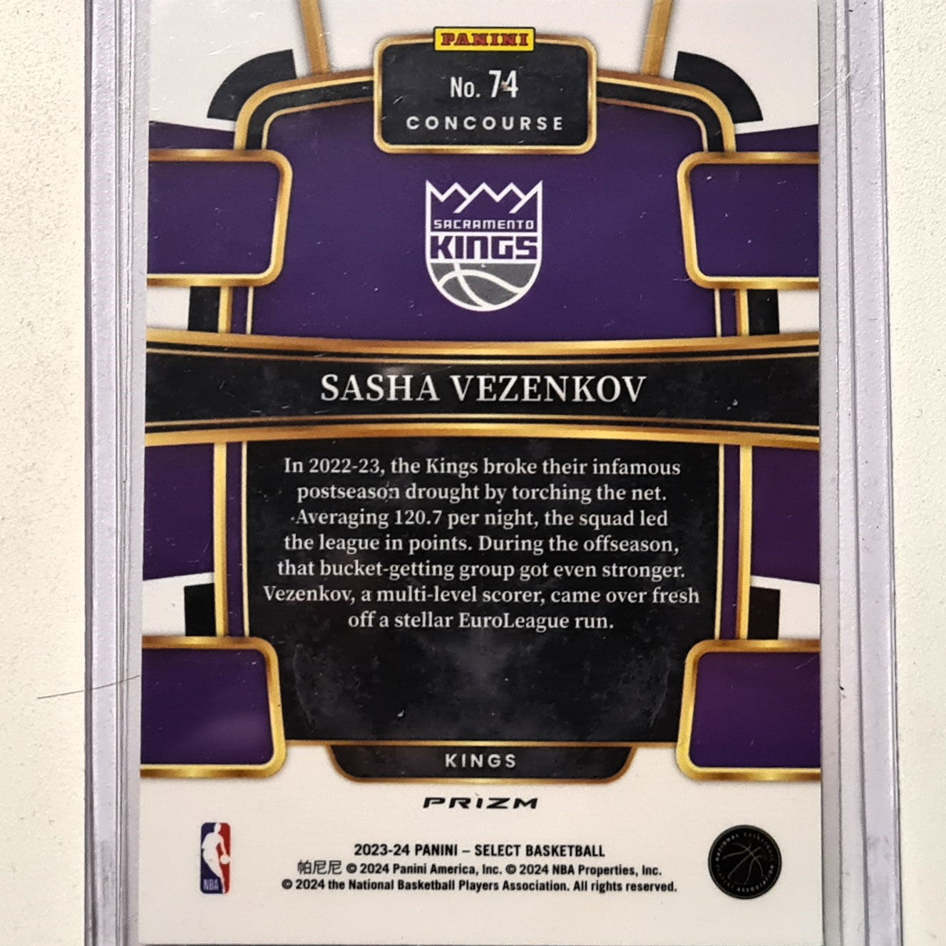 Sasha Vezenkov 2023-24 Panini Select Orange Flash Prizm Rookie RC #74 NBA Basketball Sacramento Kings mint