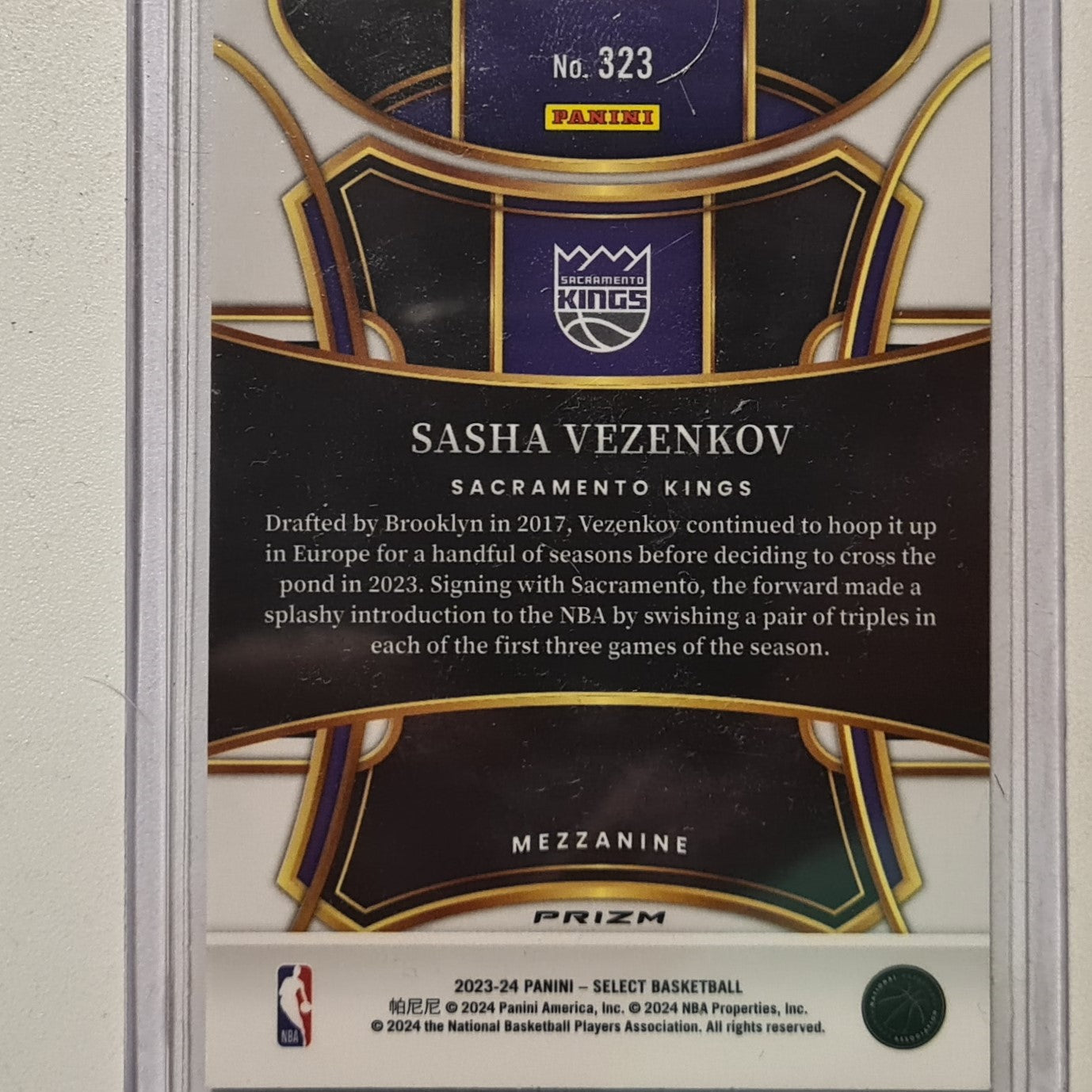 Sasha Vezenkov 2023-24 Panini Select refractor Prizm Rookie RC #323 NBA Basketball Sacramento Kings mint