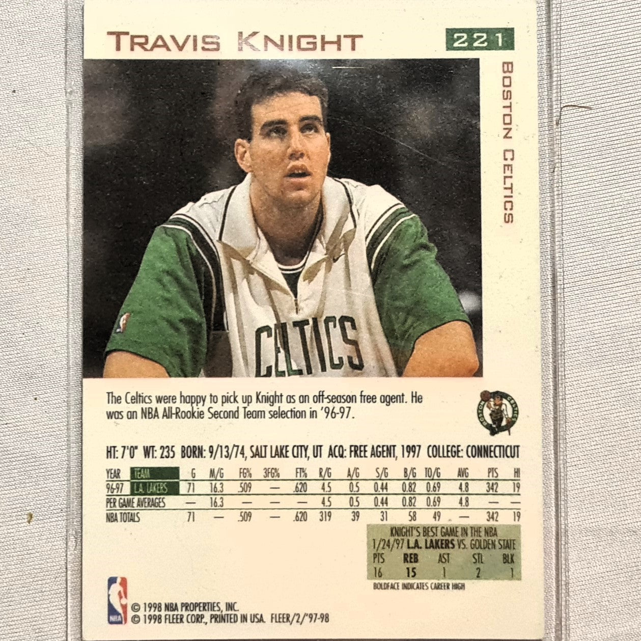 Travis Knight 1997 Fleer 97-98 All Rookie #221 NBA Basketball Boston Celtics Excellent sleeved