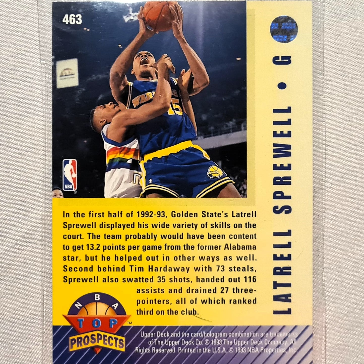 Latrell Sprewell 1993 Upper deck top prospects rookie RC card #463 NBA Basketball Golden State Warriors Excellent sleeved