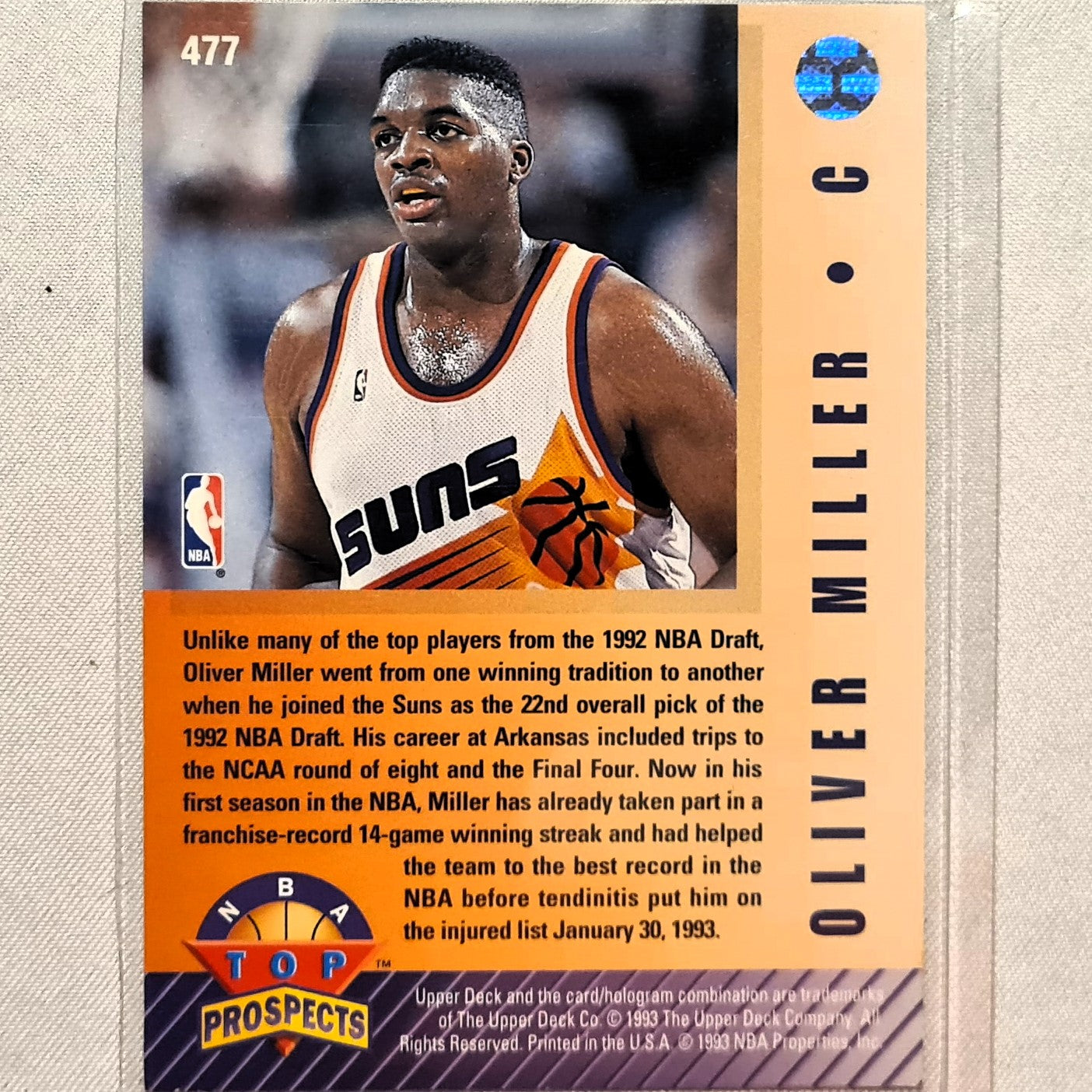 Oliver Miller 1993 Upper deck top prospects rookie RC card #477 NBA Basketball Phoenix Suns  Excellent sleeved