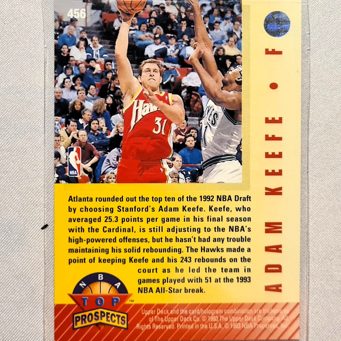 Adam Keefe 1993 Upper deck top prospects rookie RC card #458 NBA Basketball Atlanta Hawks Excellent sleeved