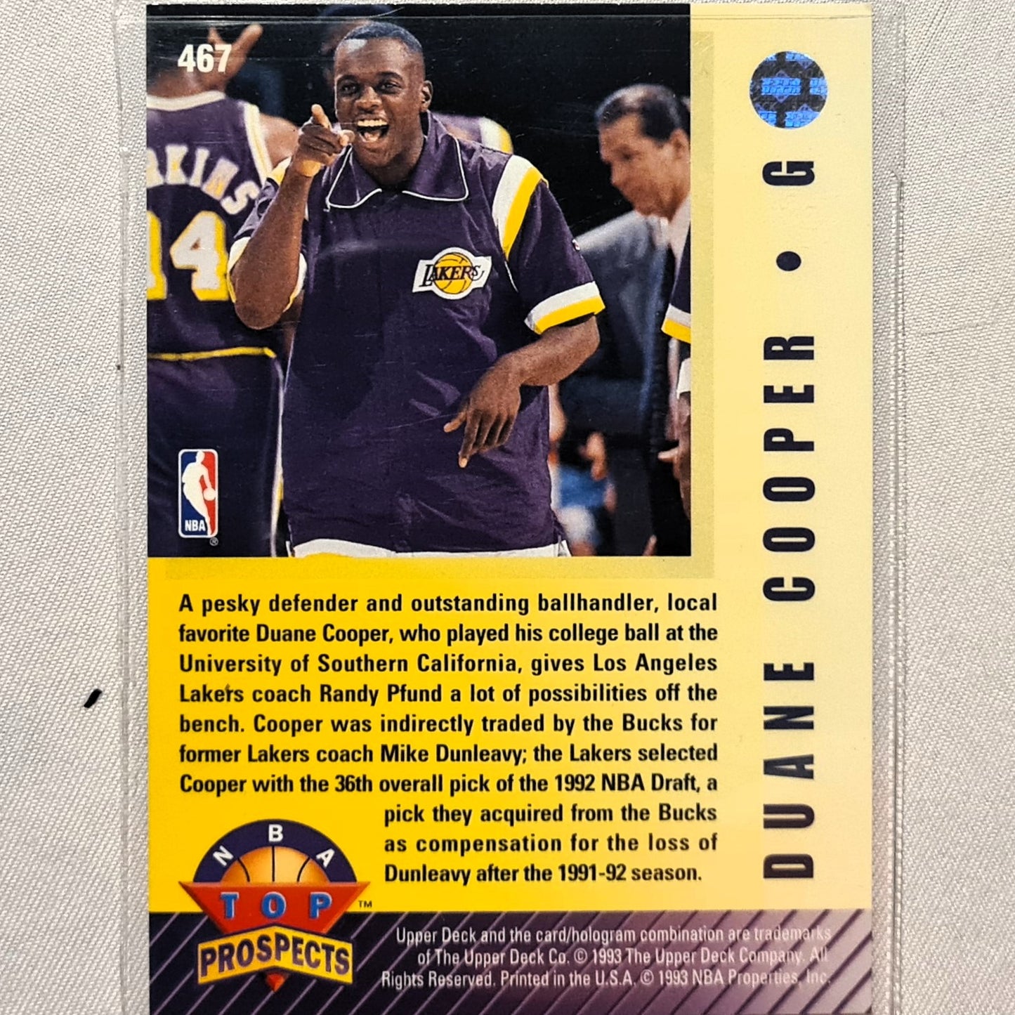 Duane Cooper 1993 Upper deck top prospects rookie RC card #467 NBA Basketball LA Lakers Excellent sleeved