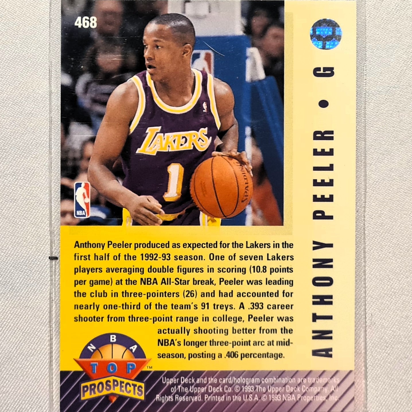 Anthony Peeler 1993 Upper deck top prospects rookie RC card #468 NBA Basketball LA Lakers Excellent sleeved