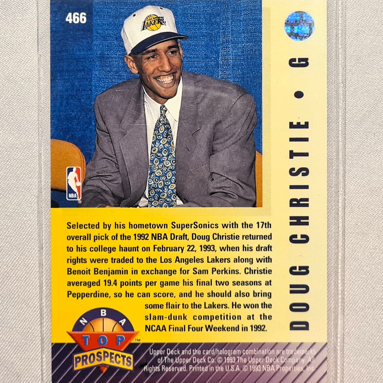 Doug Christie 1993 Upper deck top prospects rookie RC card #466 NBA Basketball LA Lakers Excellent sleeved