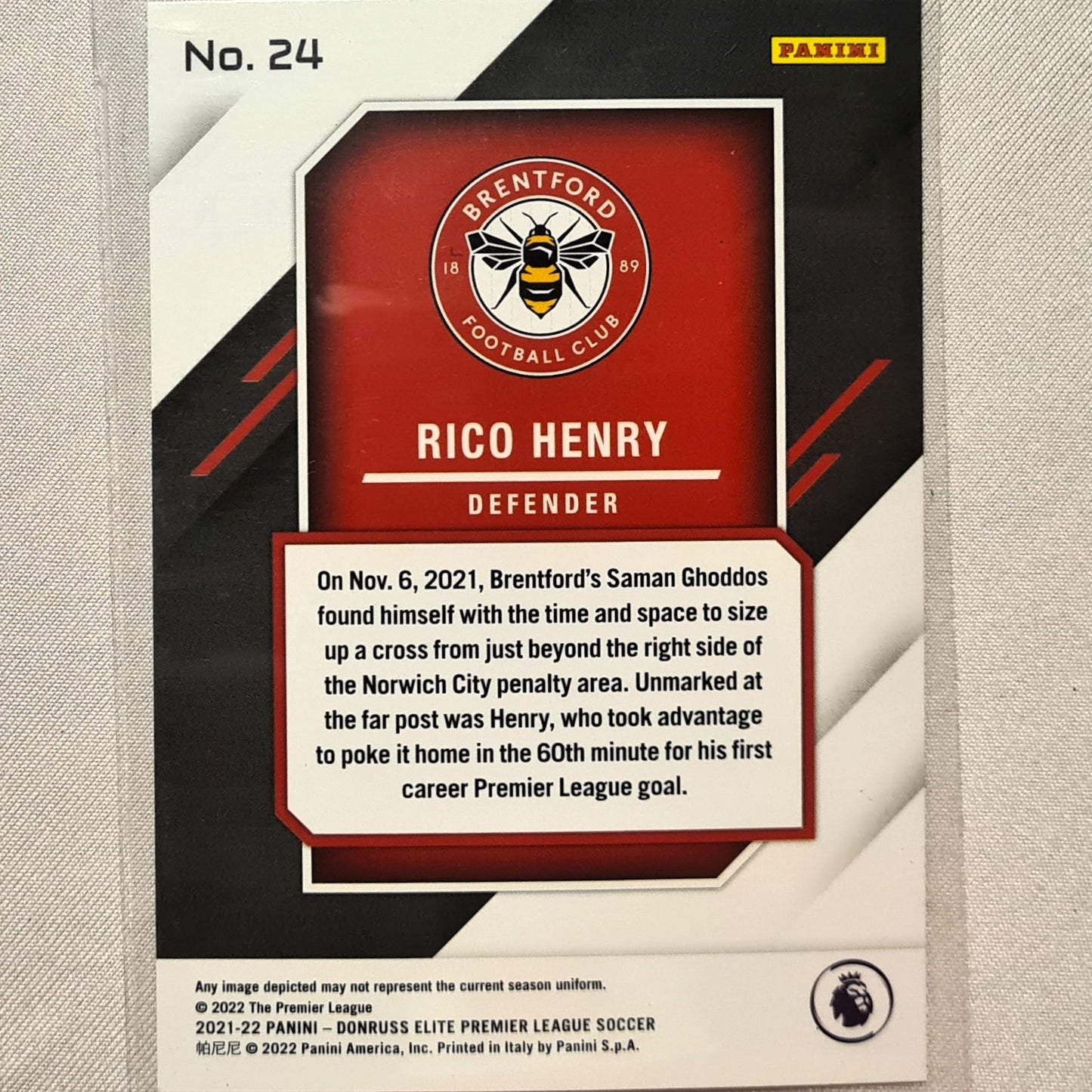 Rico Henry 2021-22 Panini Donruss Elite Premier League Rookie RC #24 Soccer Football Brentford excellent/mint Sleeved