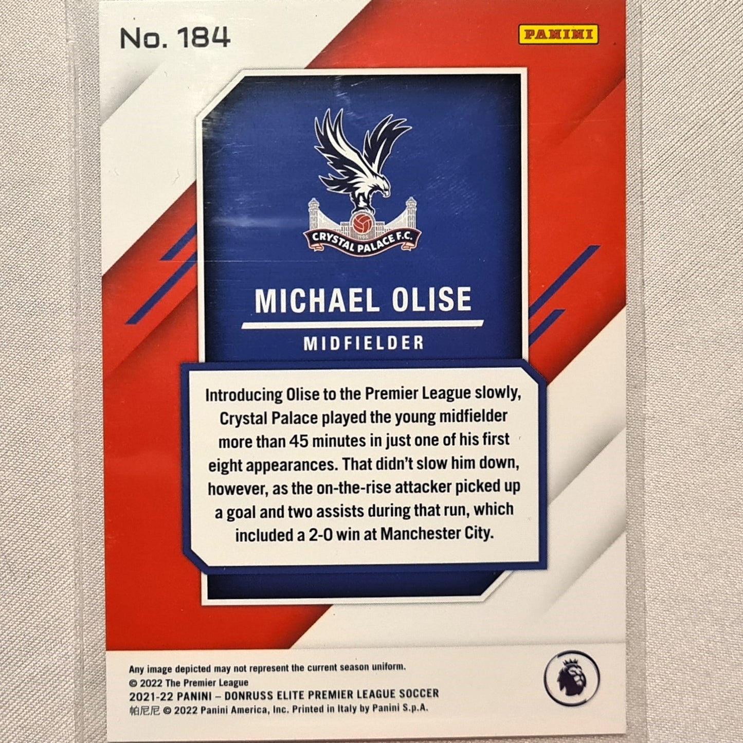 Michael Olise 2021-22 Panini Donruss Elite Premier League Rookie RC #184 Soccer Football Crystal Palace excellent/mint Sleeved