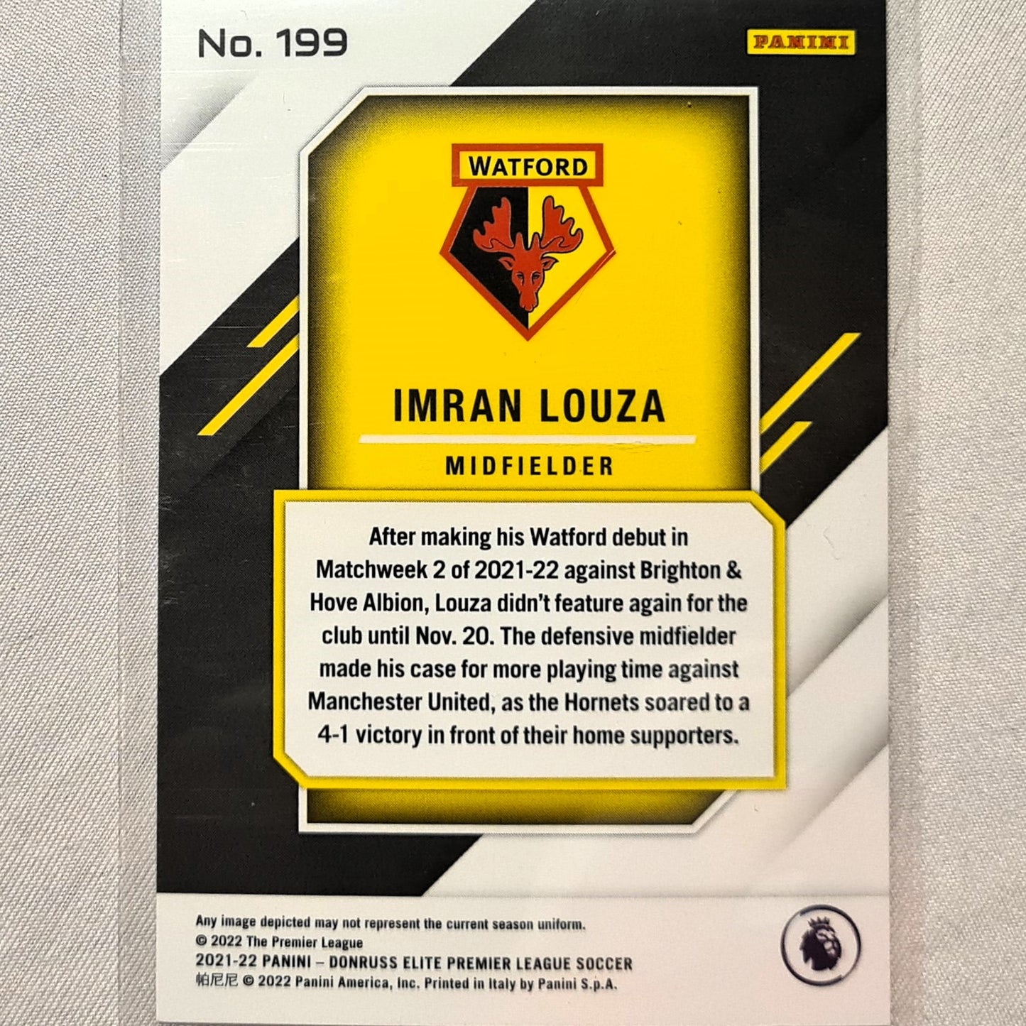 Imran Louza 2021-22 Panini Donruss Elite Premier League Rookie RC #199 Soccer Football Watford excellent/mint Sleeved