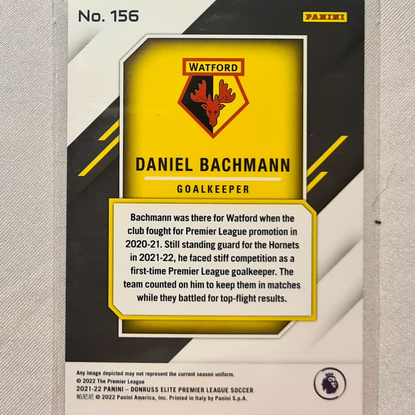 Daniel Bachmann 2021-22 Panini Donruss Elite Premier League Rookie RC #156 Soccer Football Watford excellent/mint Sleeved