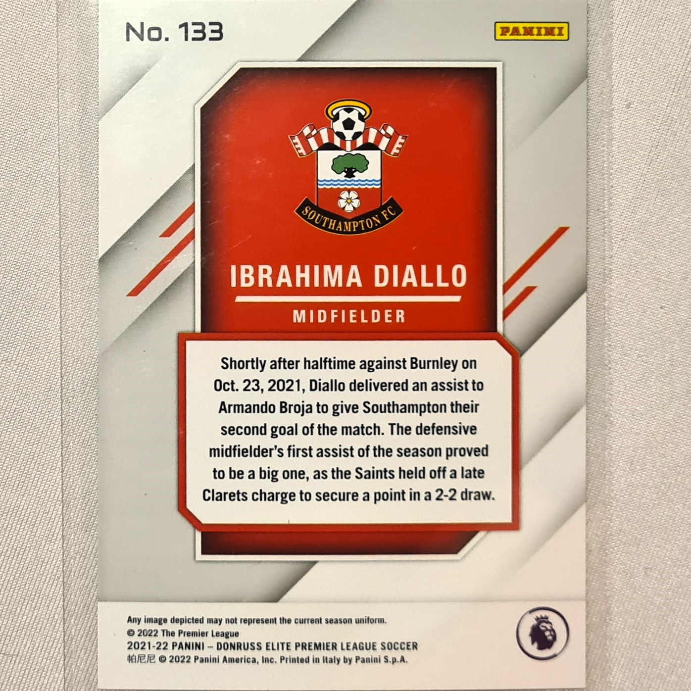 Ibrahima Diallo 2021-22 Panini Donruss Elite Premier League Rookie RC #133 Soccer Football Southampton excellent/mint Sleeved