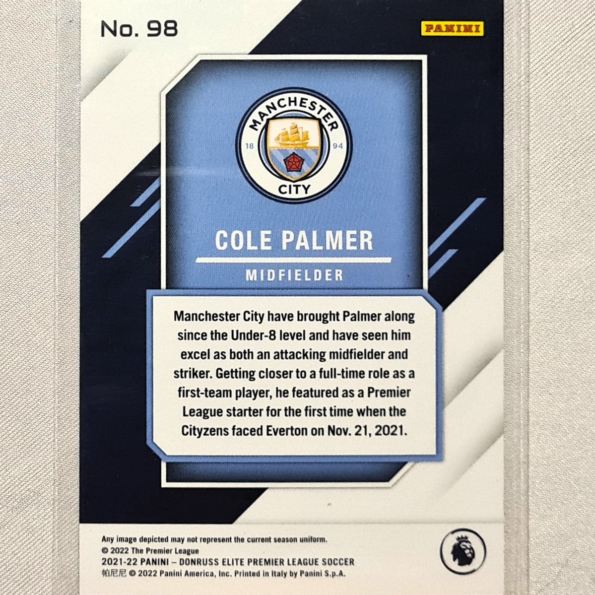 Cole Palmer 2021-22 Panini Donruss Elite Premier League Rookie RC #98 Soccer Football Manchester City excellent/mint Sleeved