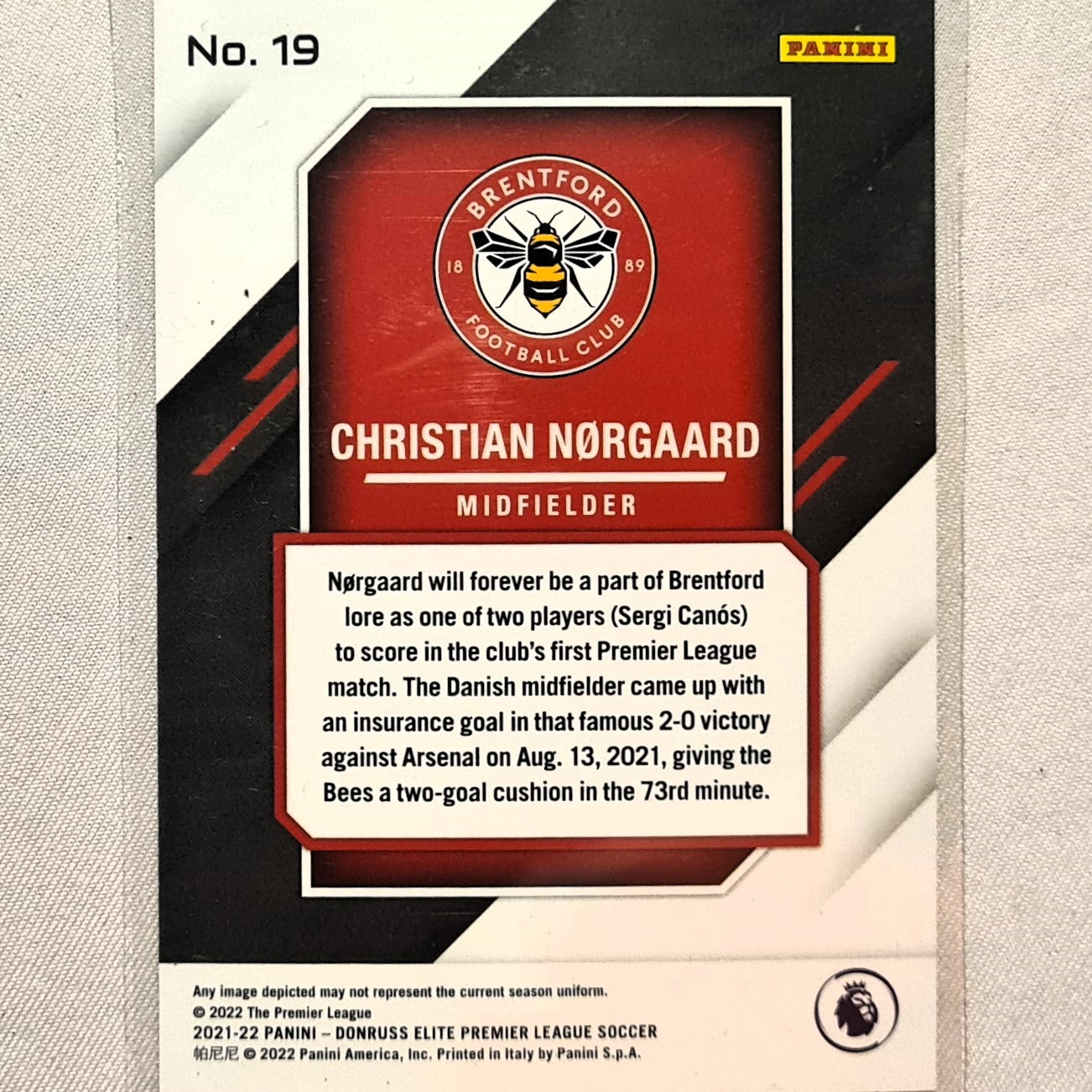 Christian Norgaard 2021-22 Panini Donruss Elite Premier League Rookie RC #19 Soccer Football Brentford excellent/mint Sleeved