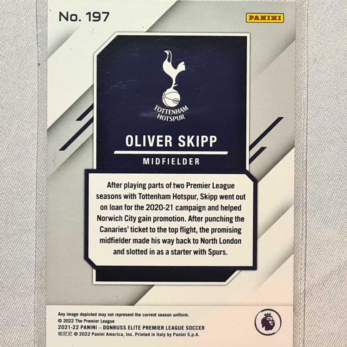 Oliver Skipp 2021-22 Panini Donruss Elite Premier League Rookie RC #197 Soccer Football Tottenham excellent/mint Sleeved