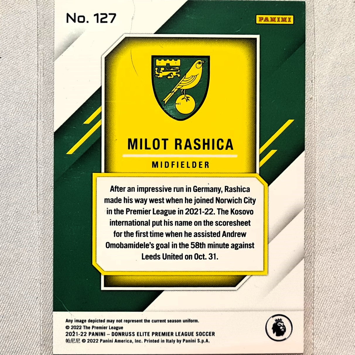 Milot Rashica 2021-22 Panini Donruss Elite Premier League Rookie RC #127 Soccer Football Norwich excellent/mint Sleeved