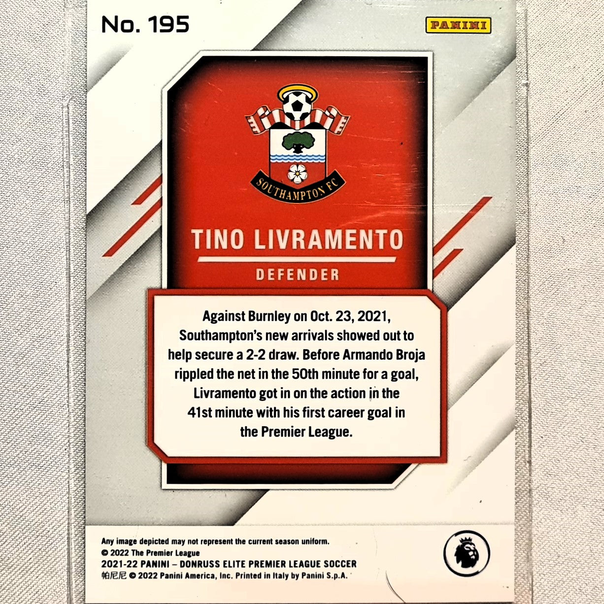 Tino Livramento 2021-22 Panini Donruss Elite Premier League Rookie RC #195 Soccer Football Southampton excellent/mint Sleeved