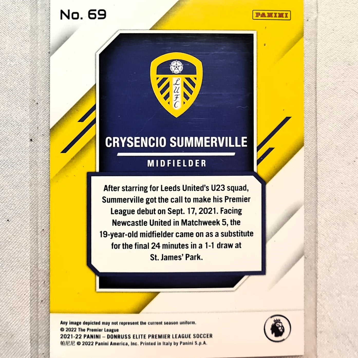 Crysencio Summerville 2021-22 Panini Donruss Elite Premier League Rookie RC #69 Soccer Football Leeds United excellent/mint Sleeved