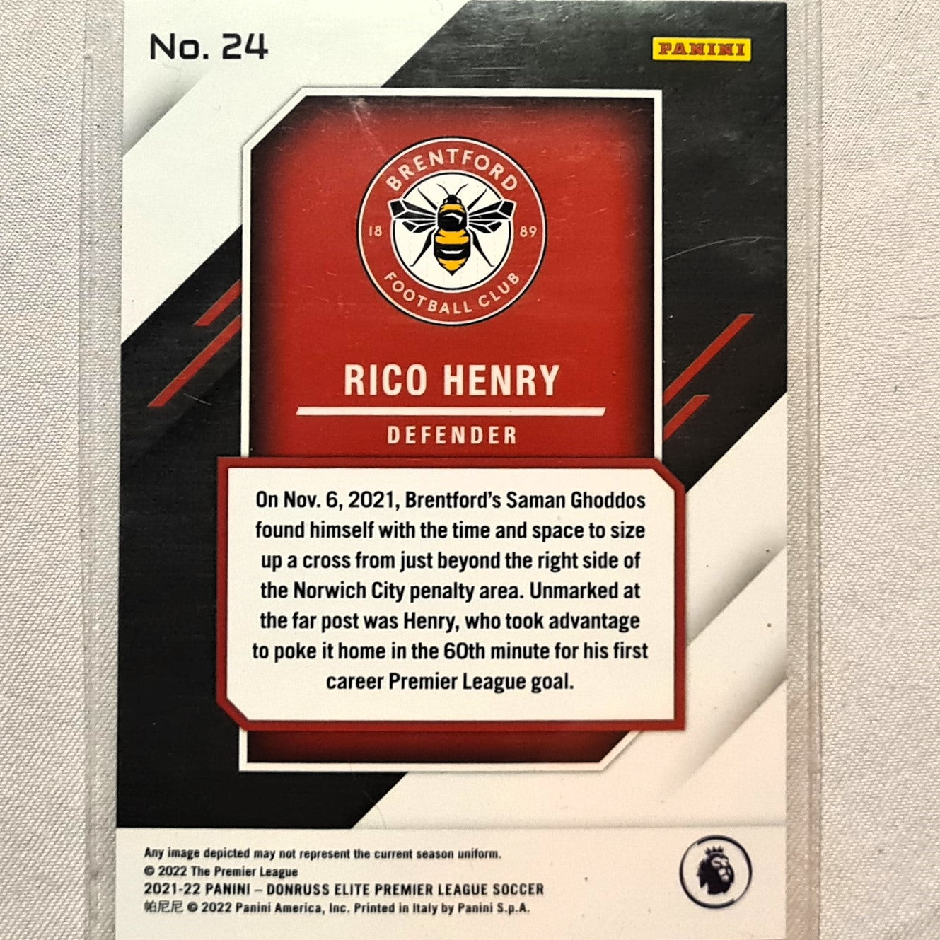 Rico Henry 2021-22 Panini Donruss Elite Premier League Rookie RC #24 Soccer Football Brentford excellent/mint Sleeved