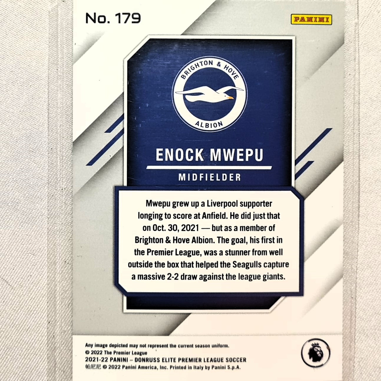 Enock Mwepu 2021-22 Panini Donruss Elite Premier League Rookie RC #179 Soccer Football Brighton excellent/mint Sleeved