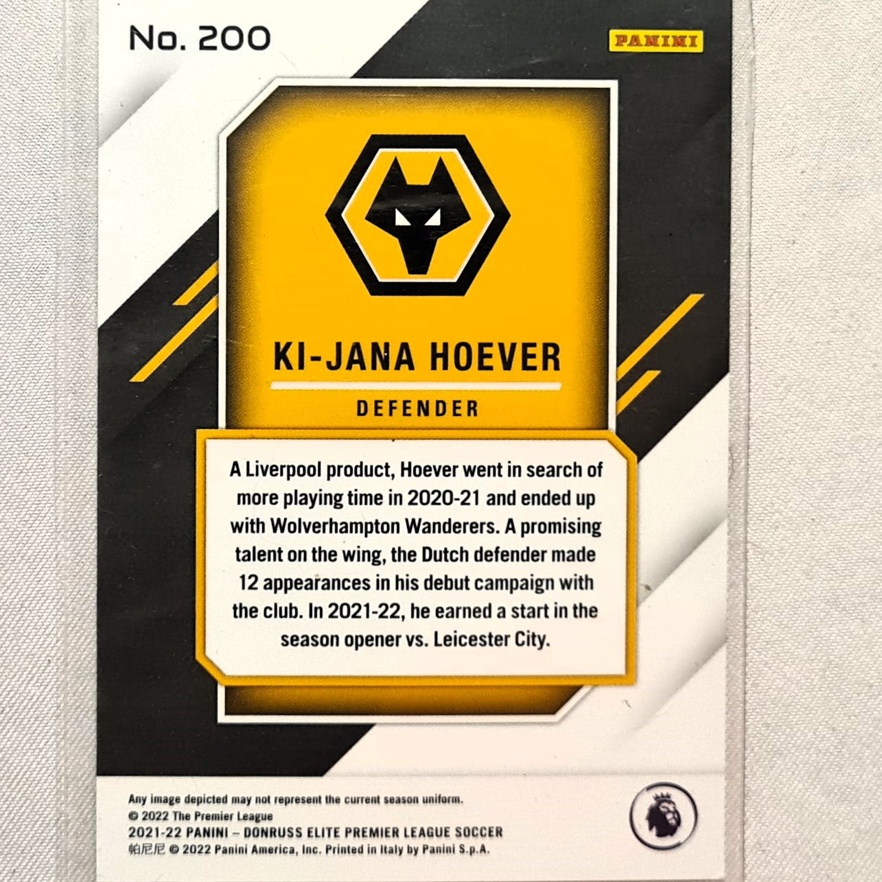 Ki Jana Hoever 2021-22 Panini Donruss Elite Premier League Rookie RC #200 Soccer Football Wolverhampton excellent/mint Sleeved