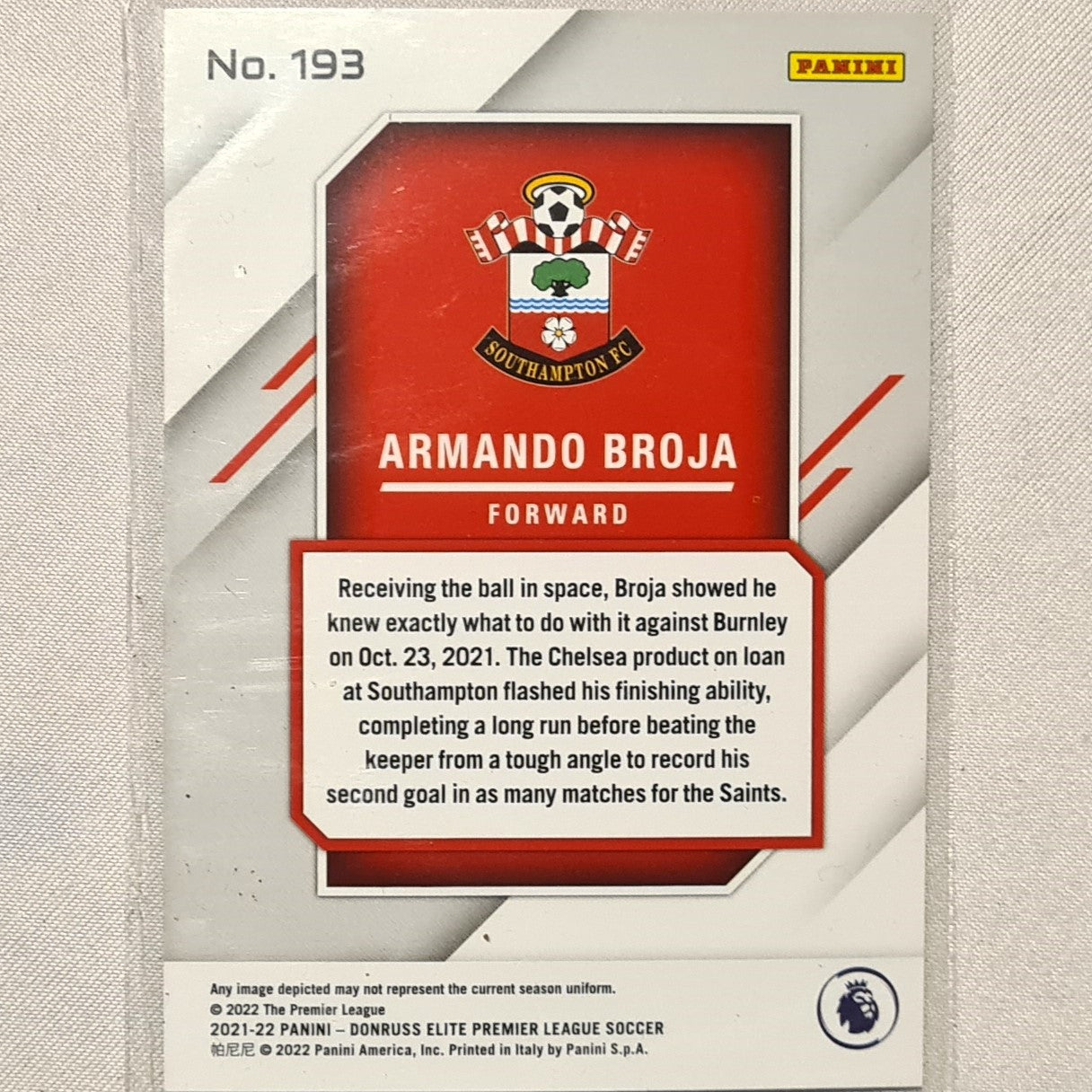 Armando Broja 2021-22 Panini Donruss Elite Premier League Fireworks Rookie #193 Soccer Football Southampton excellent/mint Sleeved