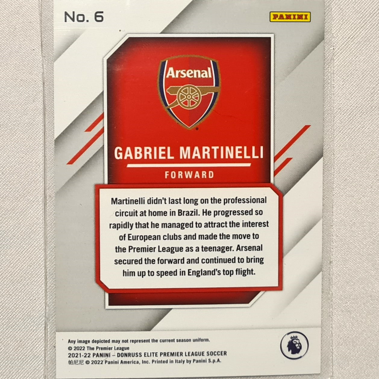 Gabriel Martinelli 2021-22 Panini Donruss Elite Premier League Fireworks Rookie #6 Soccer Football Arsenal excellent/mint Sleeved