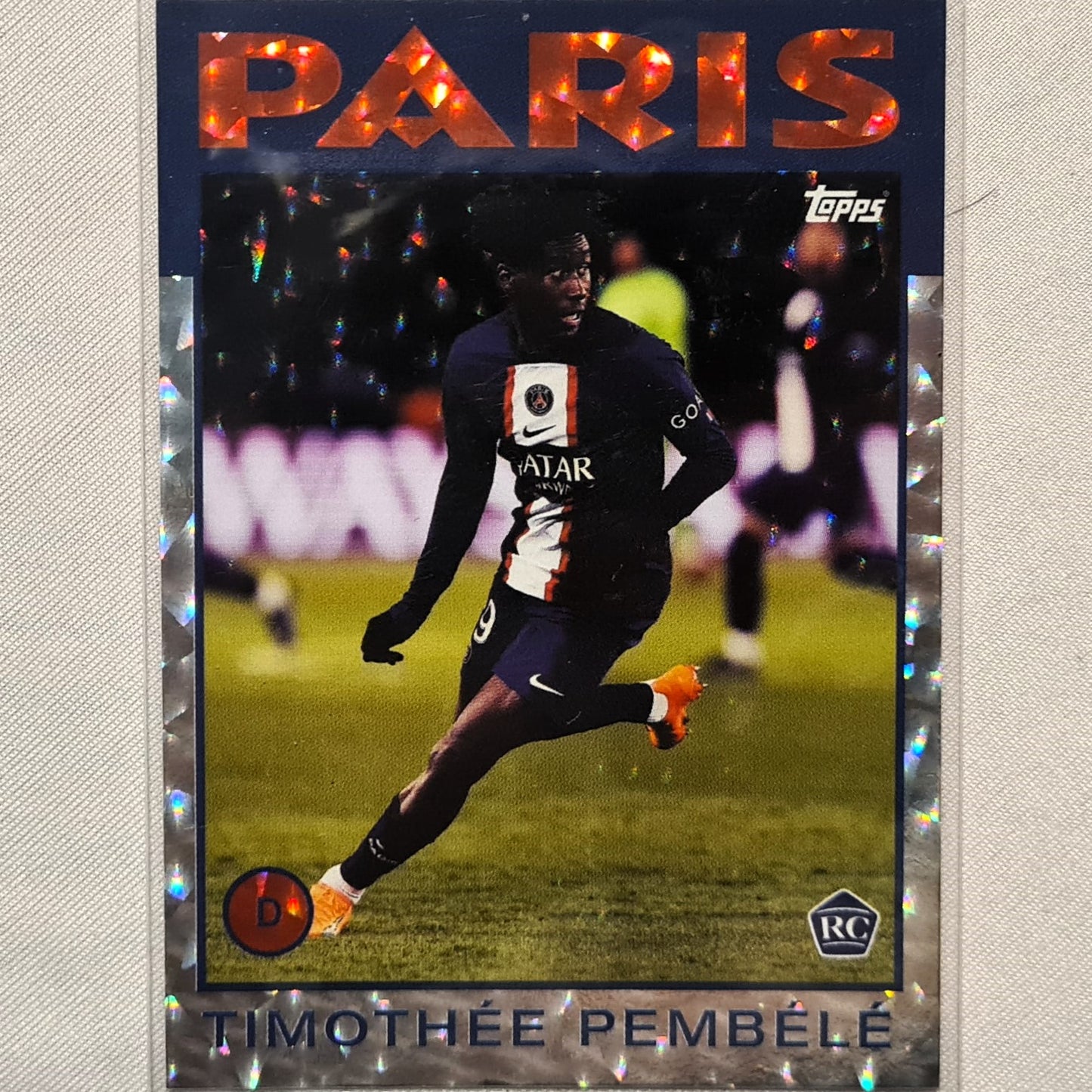 Timothee Pembele 2023 Topps PSG Curated set Rookie RC Ice Holo #45 Football Soccer Paris Saint Germaine mint sleeved