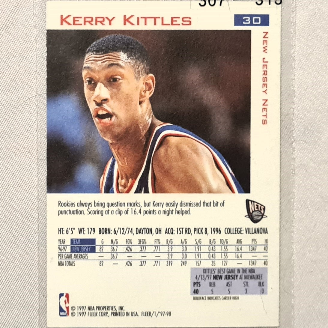 Kerry Kittles 1997 Fleer 97-98  All Rookie RC #30 NBA Basketball new jersey nets excellent example