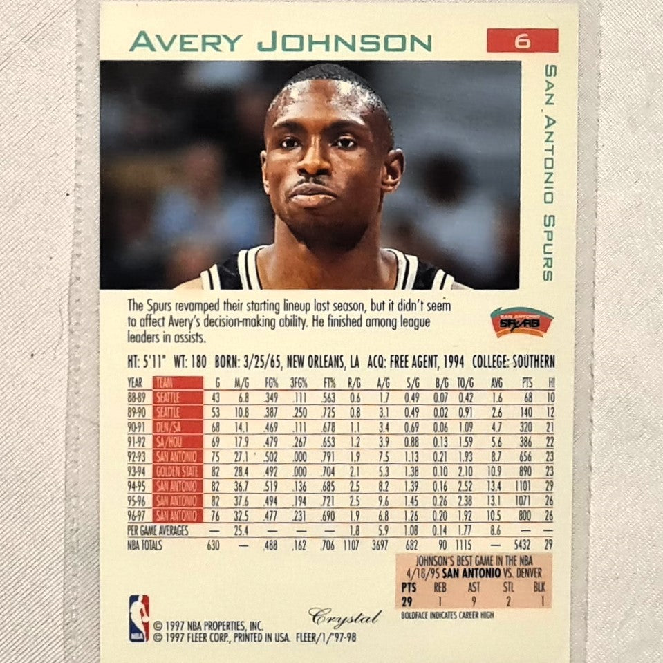 Avery Johnson 1997 Fleer 97-98  Traditions Crystal #6 NBA Basketball San Antonio Spurs excellent example