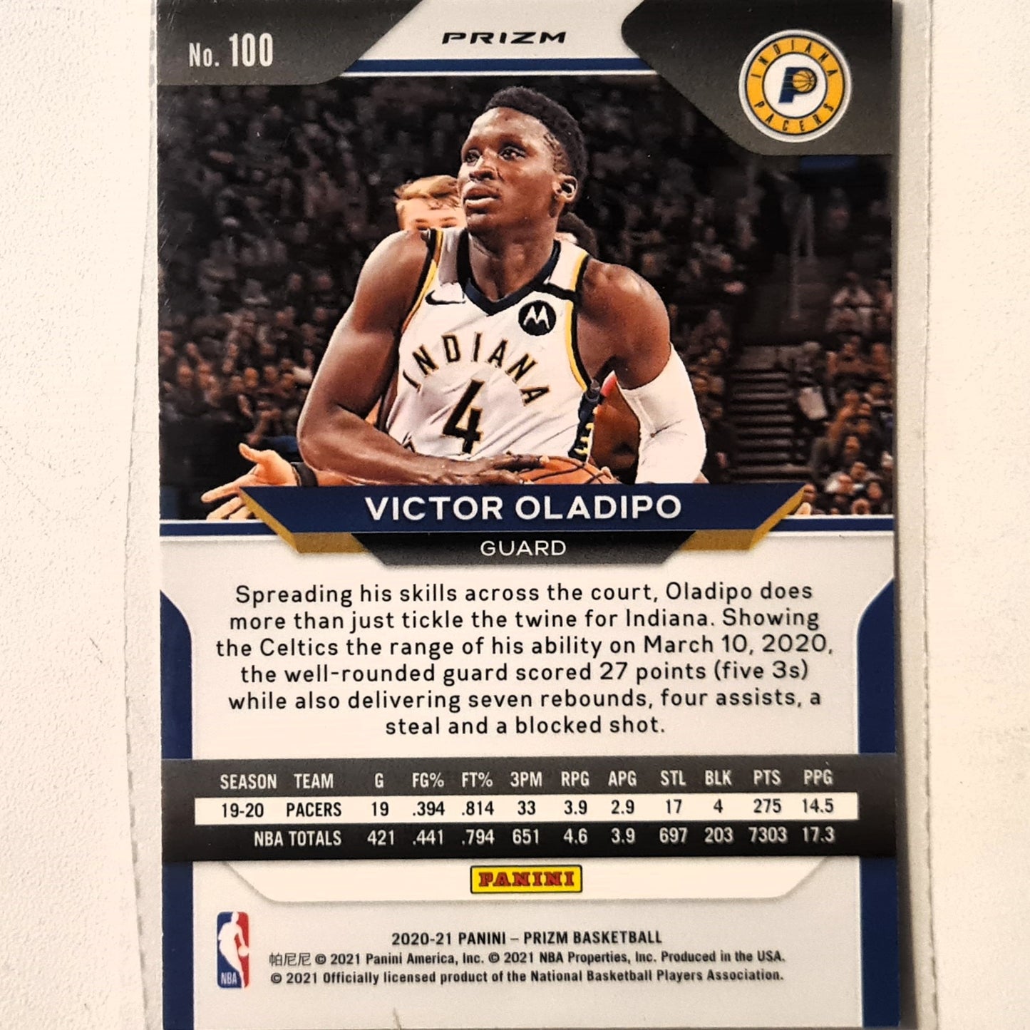 Victor Oladipo 2020-21 Panini Prizm Ruby Red wave #100 NBA Basketball Indiana Pacers case fresh sleeved