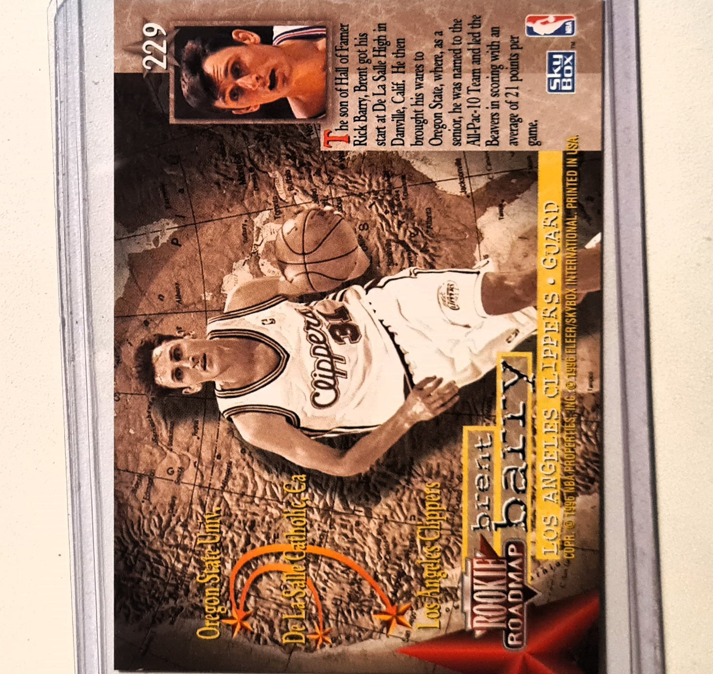 Brent Barry 1996 Skybox Rookie Roadmap RC #229 NBA Basketball LA Clippers excellent