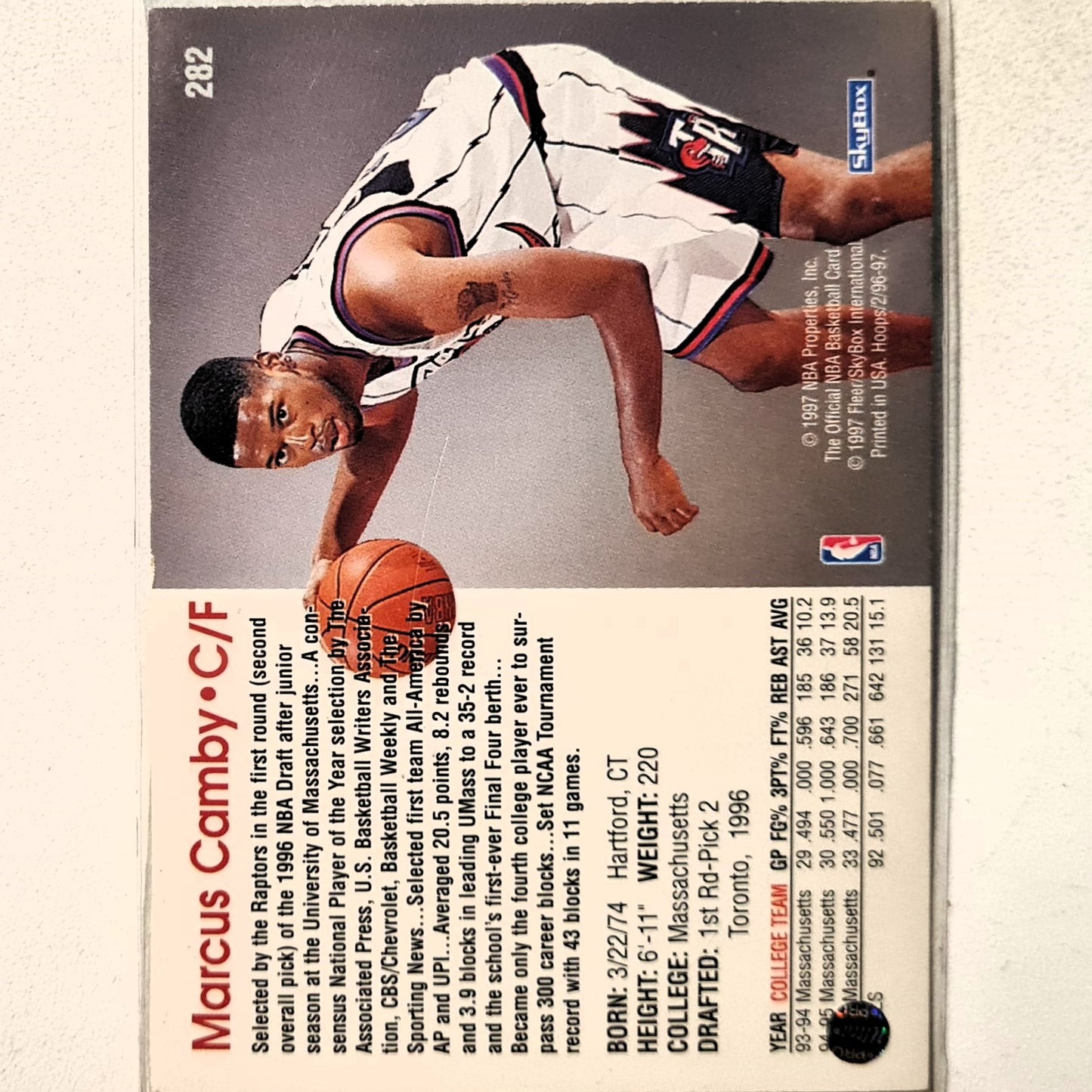 Marcus Camby 1997 Skybox NBA Hoops Rookie RC #282 NBA Basketball Toronto Raptors Excellent sleeved