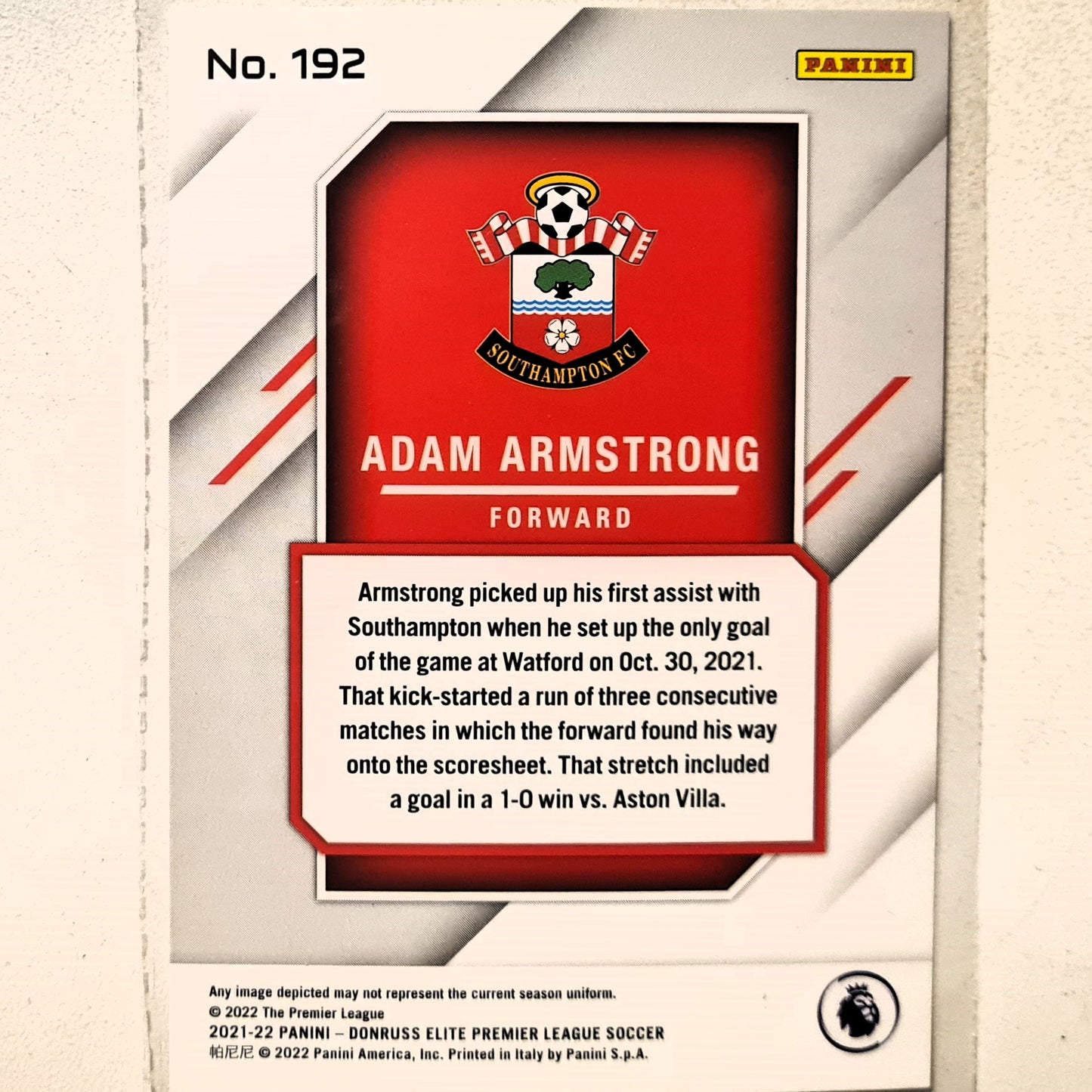 Adam Armstrong 2021-22 Panini Donruss Elite Premier League Elite Rookie RC #192 Soccer Football Southampton excellent/mint Sleeved