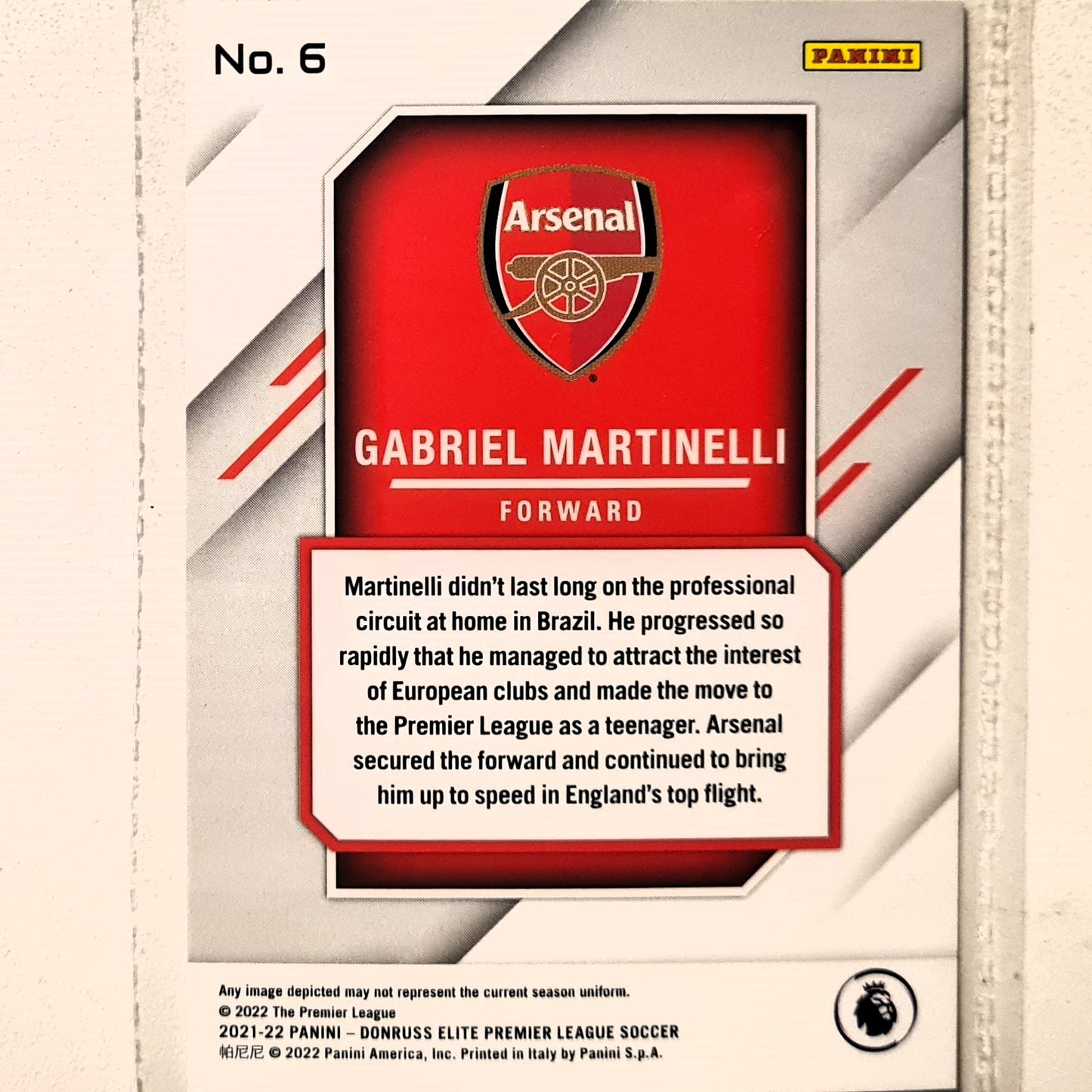 Gabriel Martinelli 2021-22 Panini Donruss Elite Premier League Elite Rookie RC #6 Soccer Football Arsenal excellent/mint Sleeved