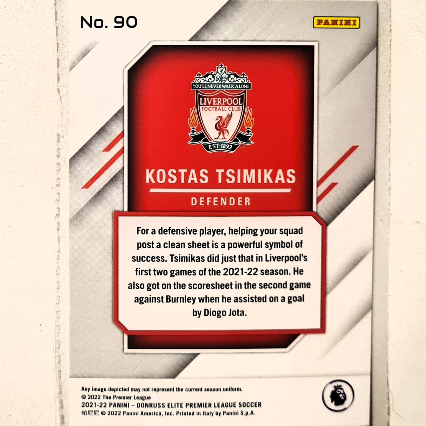 Kostas Tsimikas 2021-22 Panini Donruss Elite Premier League Elite Rookie RC #90 Soccer Football Liverpool excellent/mint Sleeved