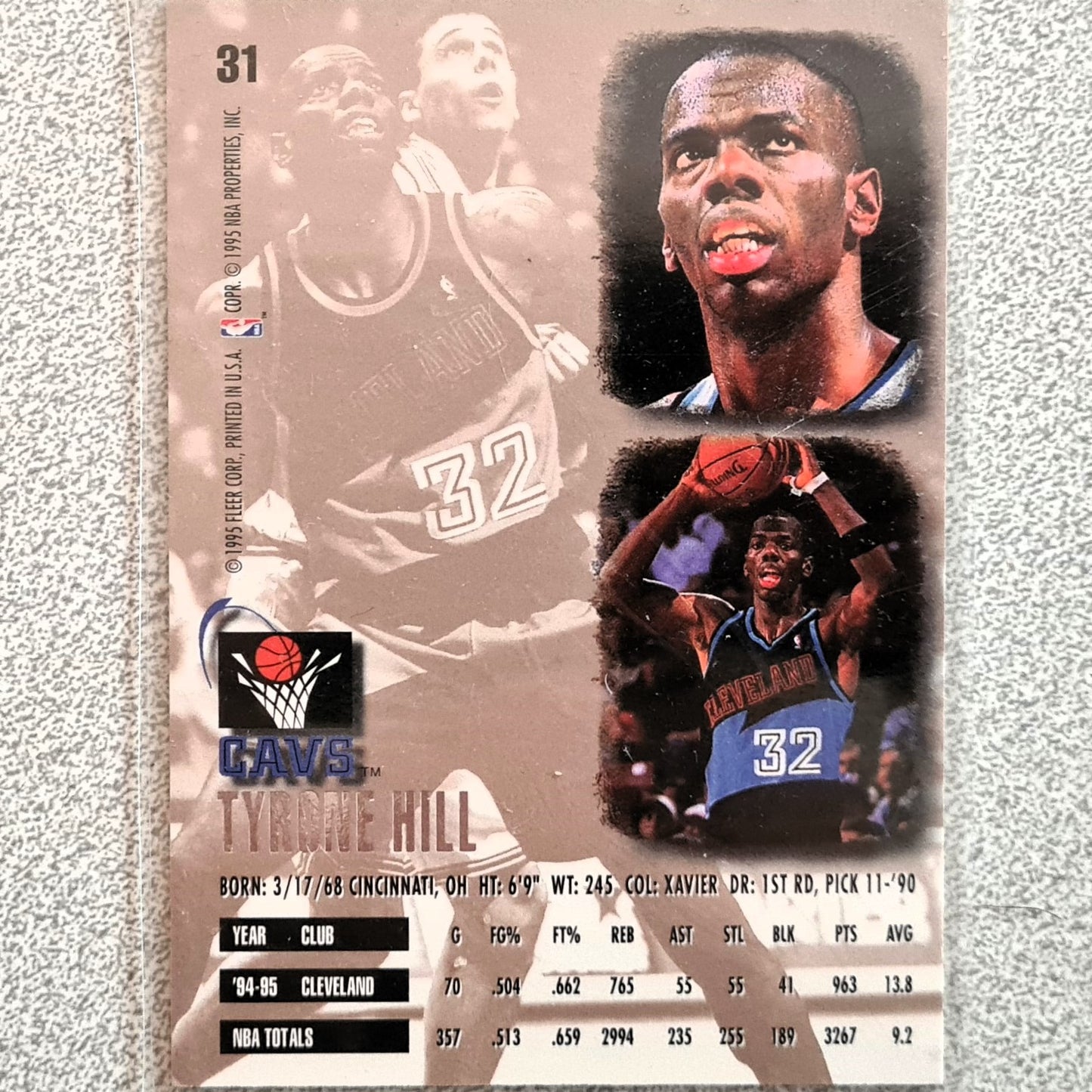 Tyrone Hill 1995 Fleer Ultra 95-96 #31 NBA Basketball Cleveland Cavaliers very good Sleeved