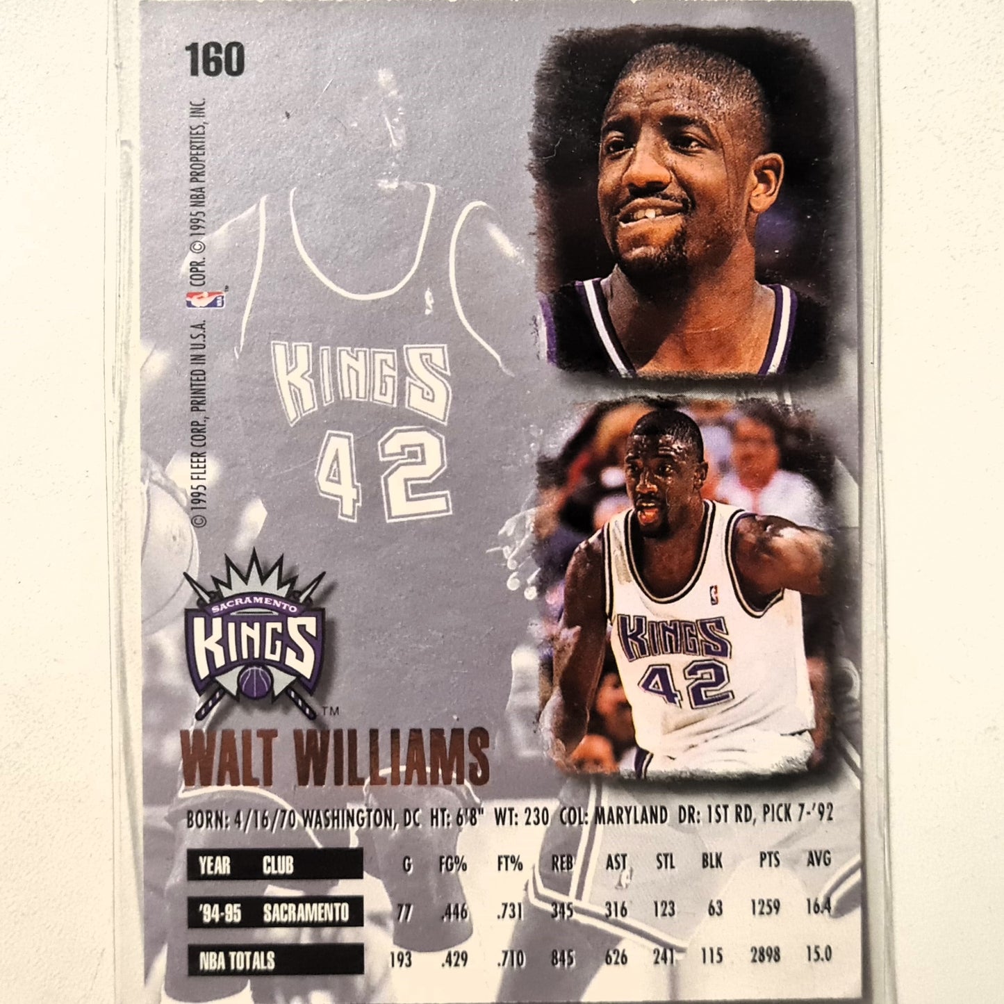 Walt Williams 1995 Fleer Ultra 95-96 #160 NBA Basketball Sacramento Kings very good