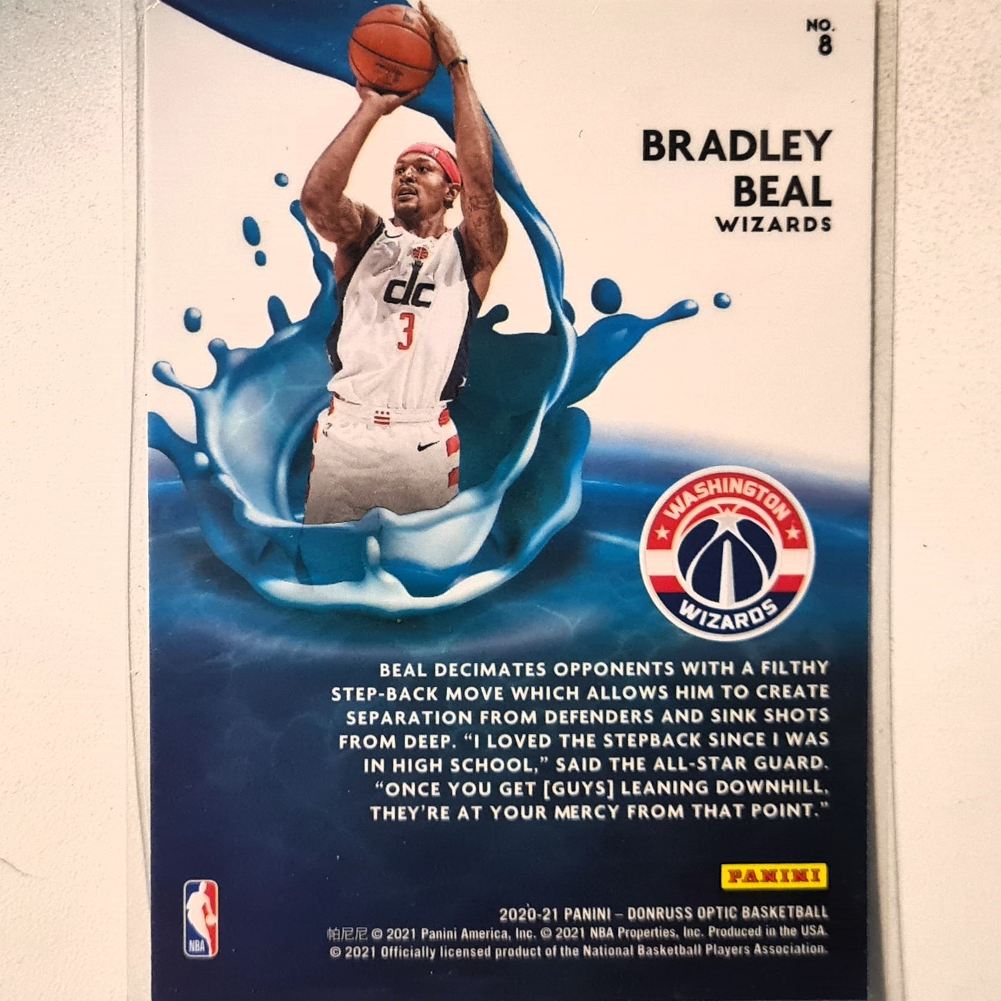 Bradley Beal 2020-21 Panini Donruss Optic Splash insert #8 NBA Basketball Washington Wizards Excellent Sleeved