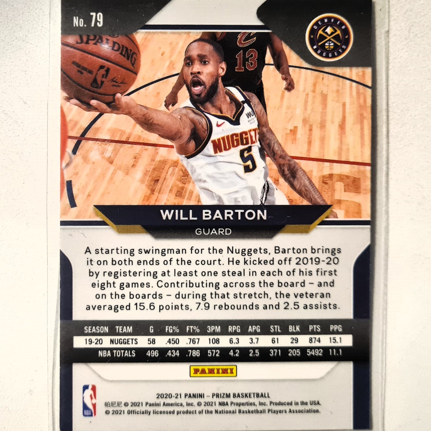 Will Barton 2020-21 Panini Prizm red white blue #79 NBA Basketball Denver Nuggets excellent/mint sleeved