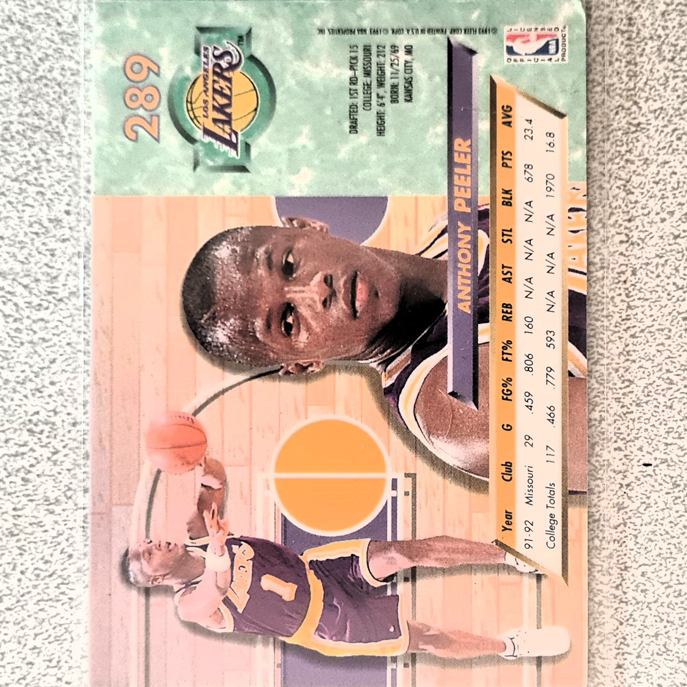 Anthony Peeler 1993 Fleer 92-93 rookie RC #289 Basketball LA Lakers very good sleeved